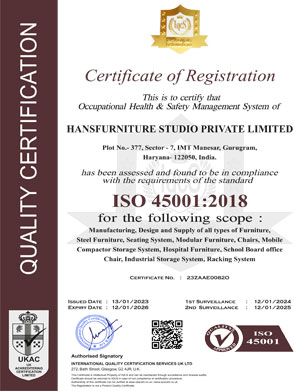 ISO 45001:2018 Certificate - Hans Furniture Studio